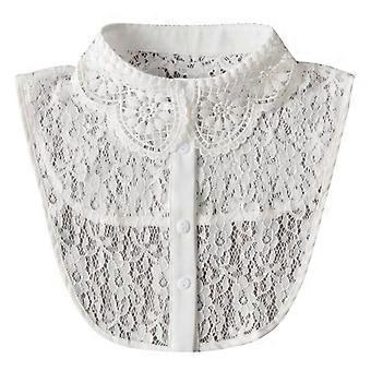 Lace Fake Collar with Hollow Floral Lace, Detachable Blouse Collar, Elegant Half False Shirt Collar for Women, Girls, Versatile  Accessory, White
