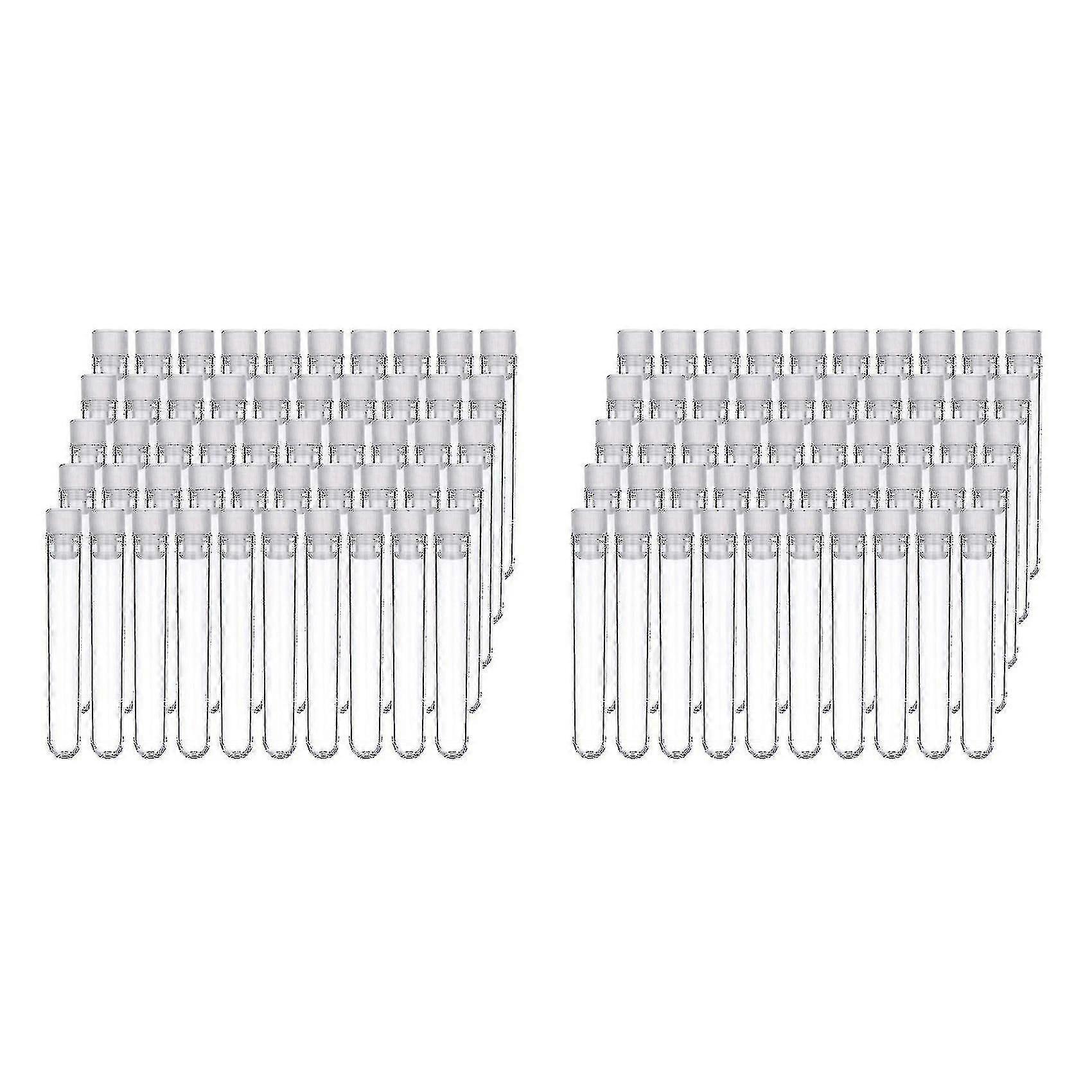 100pcs Clear Plastic Test Tubes With White Screw Caps Bottles