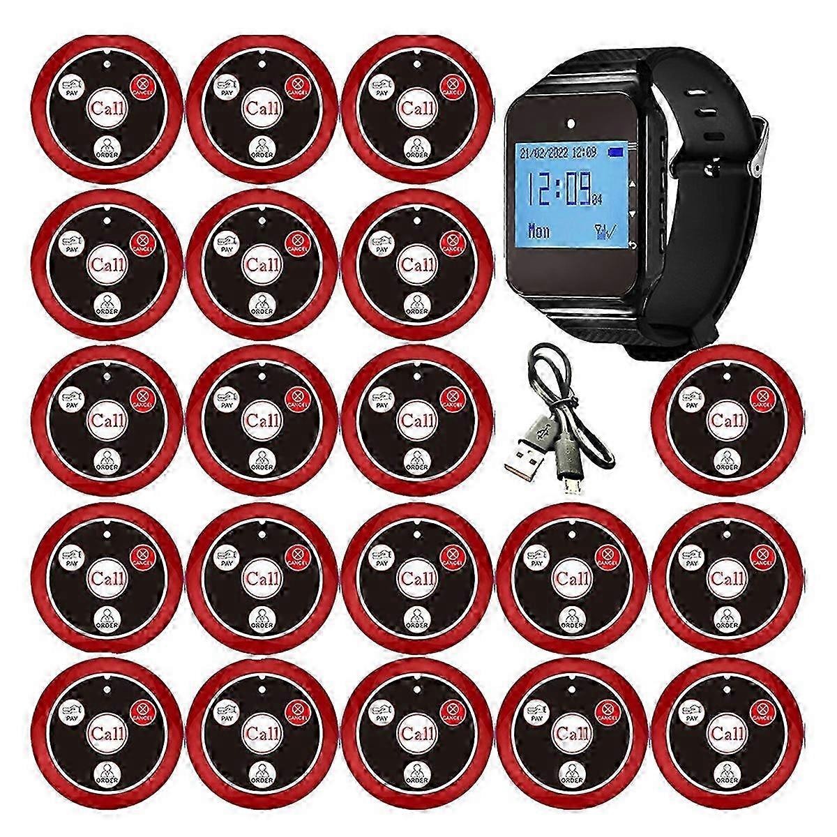 Wireless Restaurant Pager Calling System with Watch Call Button Red