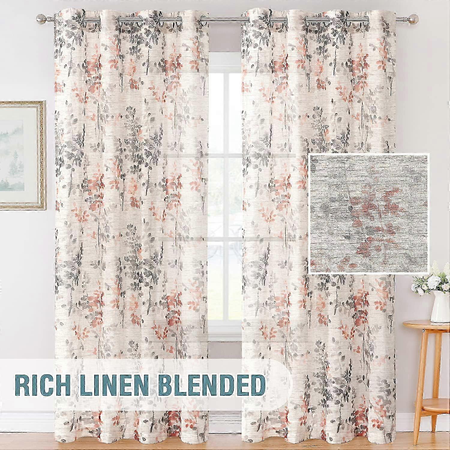 Classical Floral Linen Sheer Window Panels