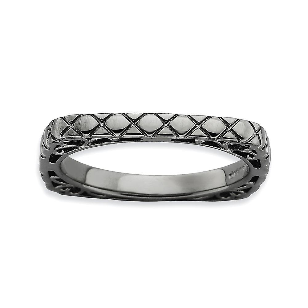 2.25mm 925 Sterling Silver Patterned Ruthenium plating Stackable Polished Black Plate Square Ring-Stackable-Ring for Wom