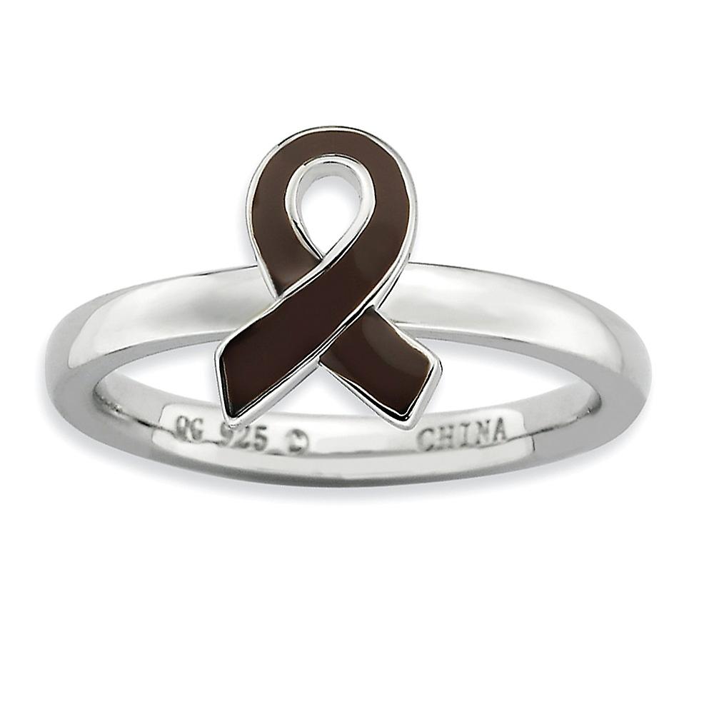 925 Sterling Silver Polished Stackable Brown Enameled Awareness Ribbon Ring-Stackable-Ring for Women - Ring Size: 5 to 1