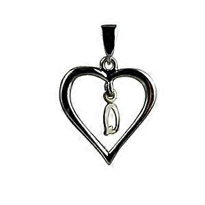 Silver heart Pendant with a hanging Initial Q