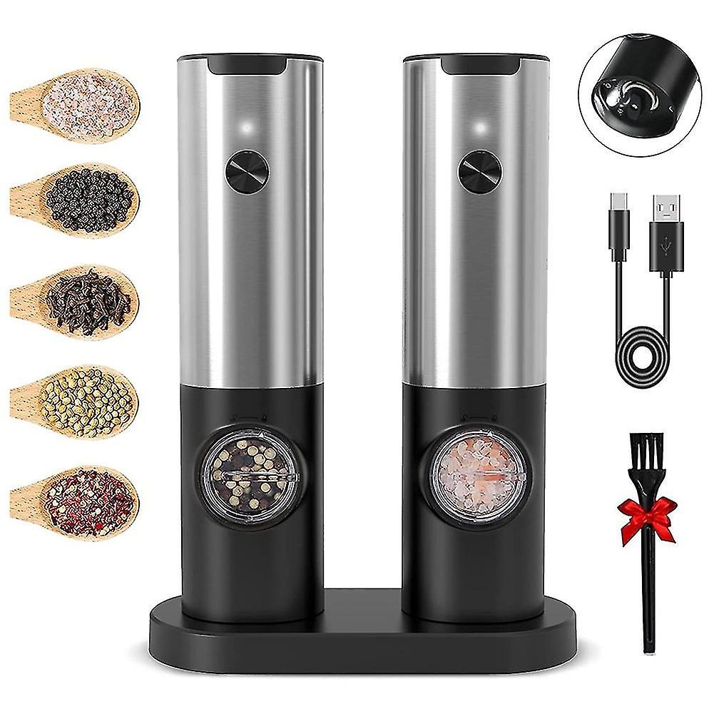 Rechargeable Electric Salt and Pepper Grinder Set with Double Charging Base, Usb Cable, Automatic Sa