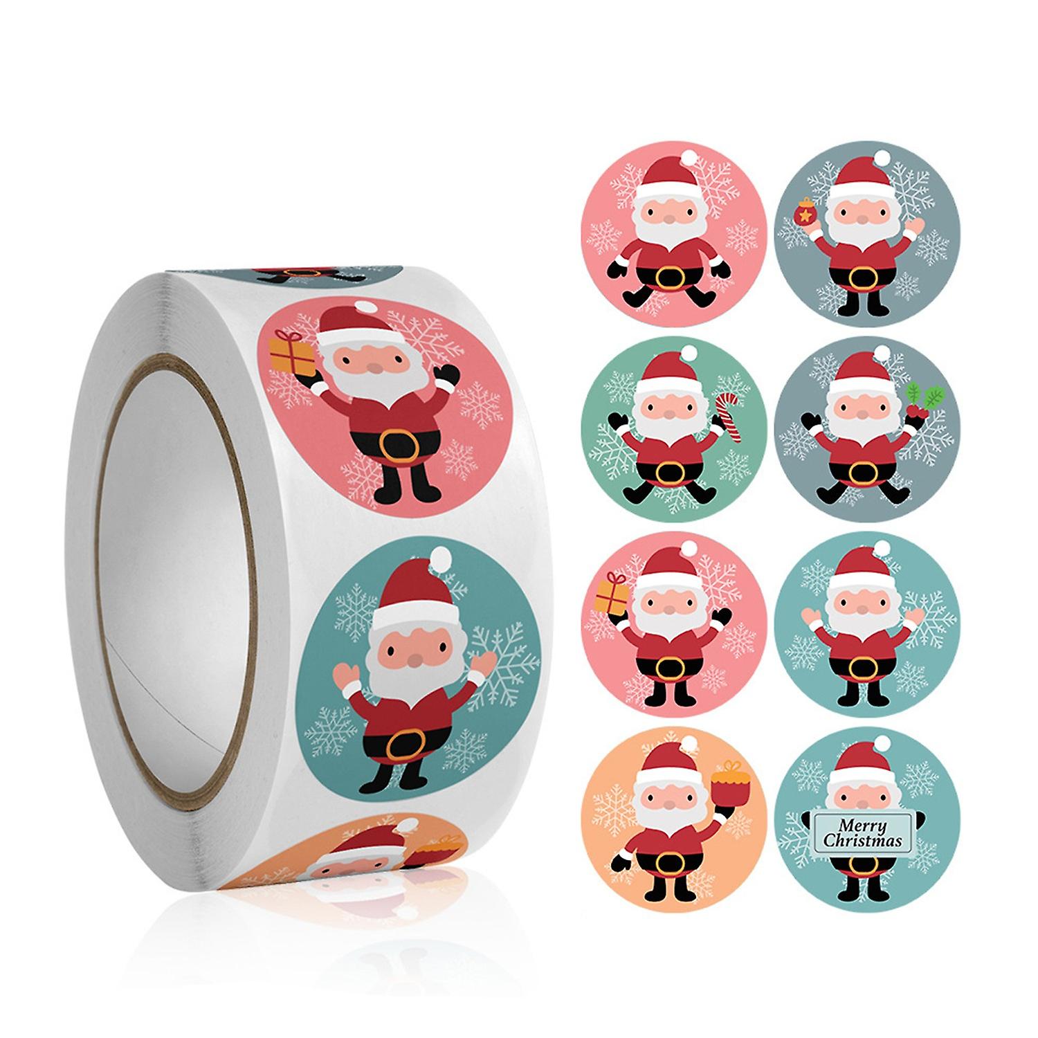 500Pcs Christmas Labels Santa Claus Self-adhesive Multi Patterns Cartoon Bright Color Gift Pattern P
