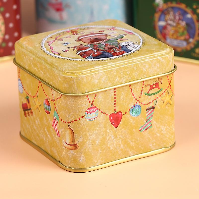 1Pc Small Christmas Square Metal Tinplate Candy Box Gift Storage Biscuit Box