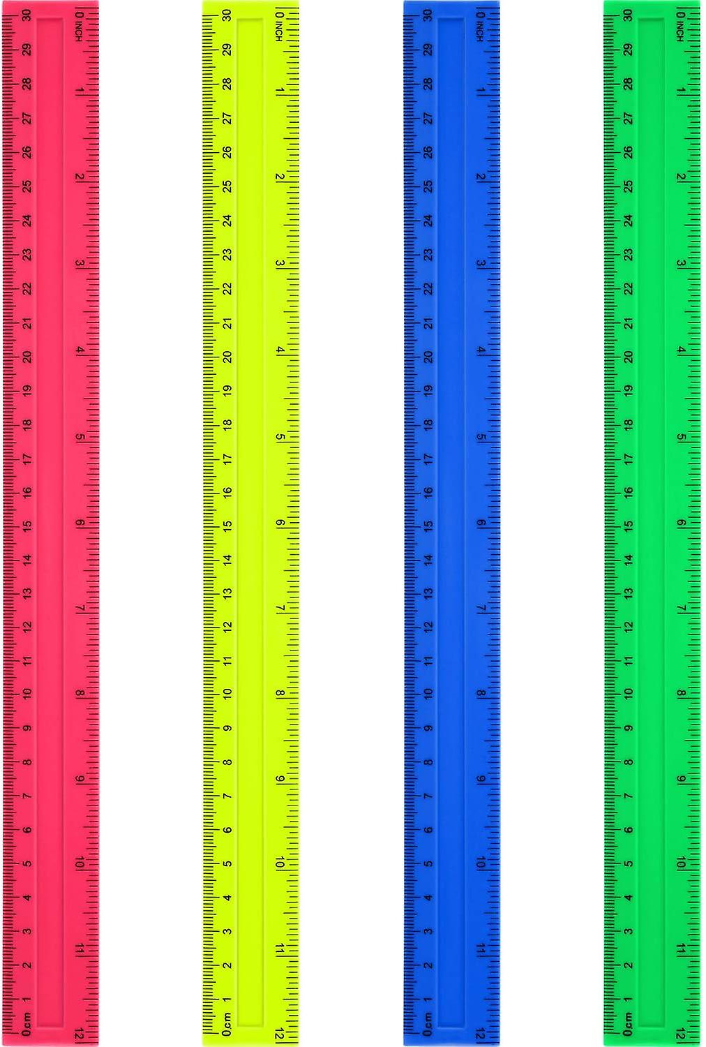 4-pack plastic rulers for school, office
