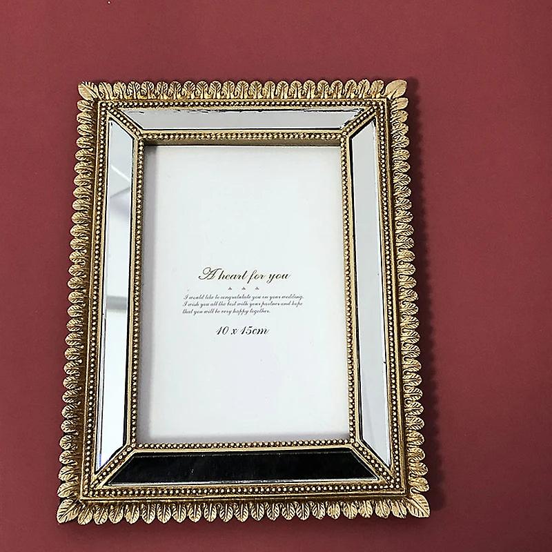 Novo Espelho Nórdico Vidro Photo Frame 2,5 polegadas 6 polegadas retro esculpido quatro folhas Clover Set High-end Exquisite Model Room Resina