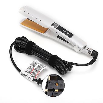 Electric Hair Straighter Silicone Strip Straightening Curling Hair Styling Flat Iron With LCD DisplayUK Plug White