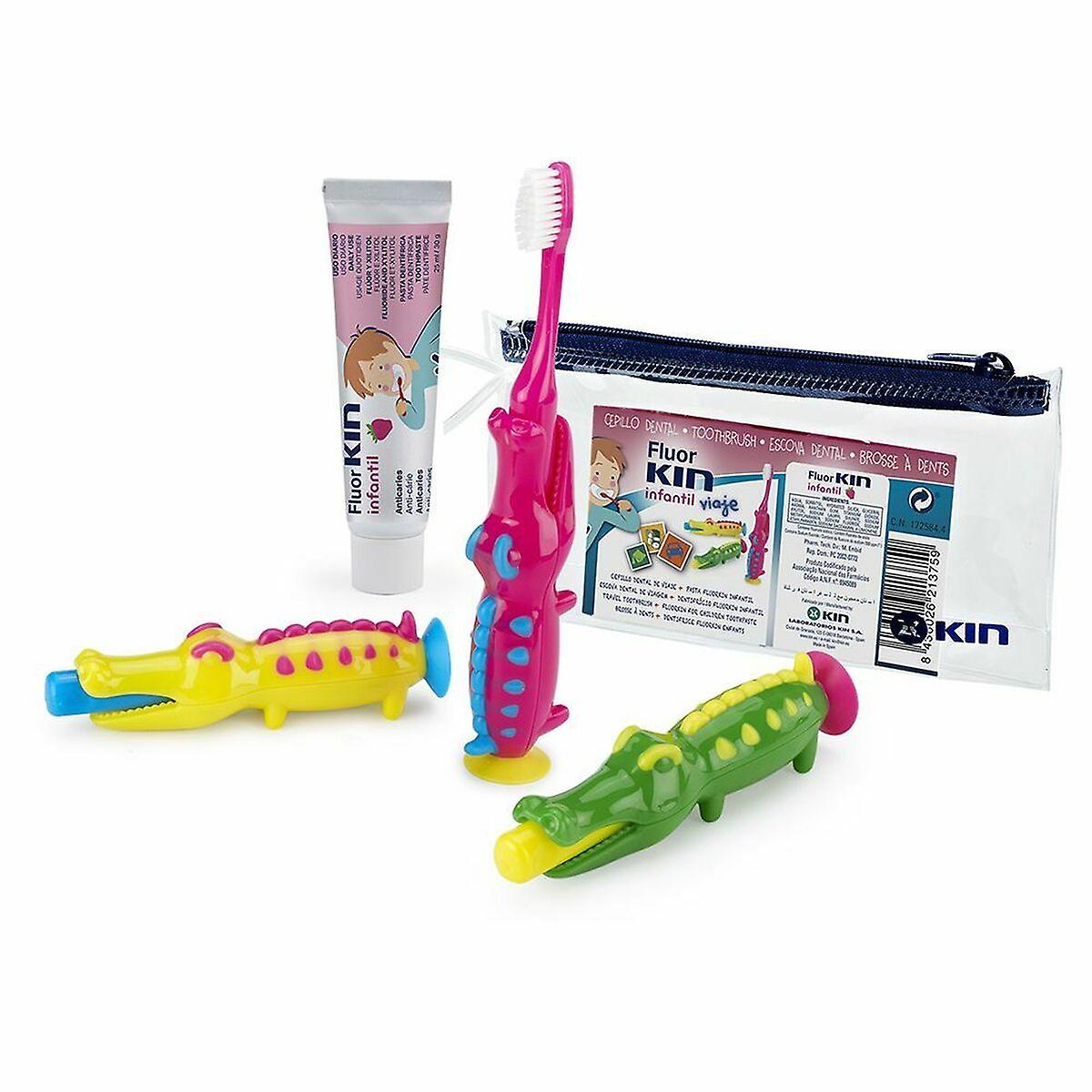 Set Mundpflege für Kinder Kin Fluorkin Krokodil Reise (3 Stück)