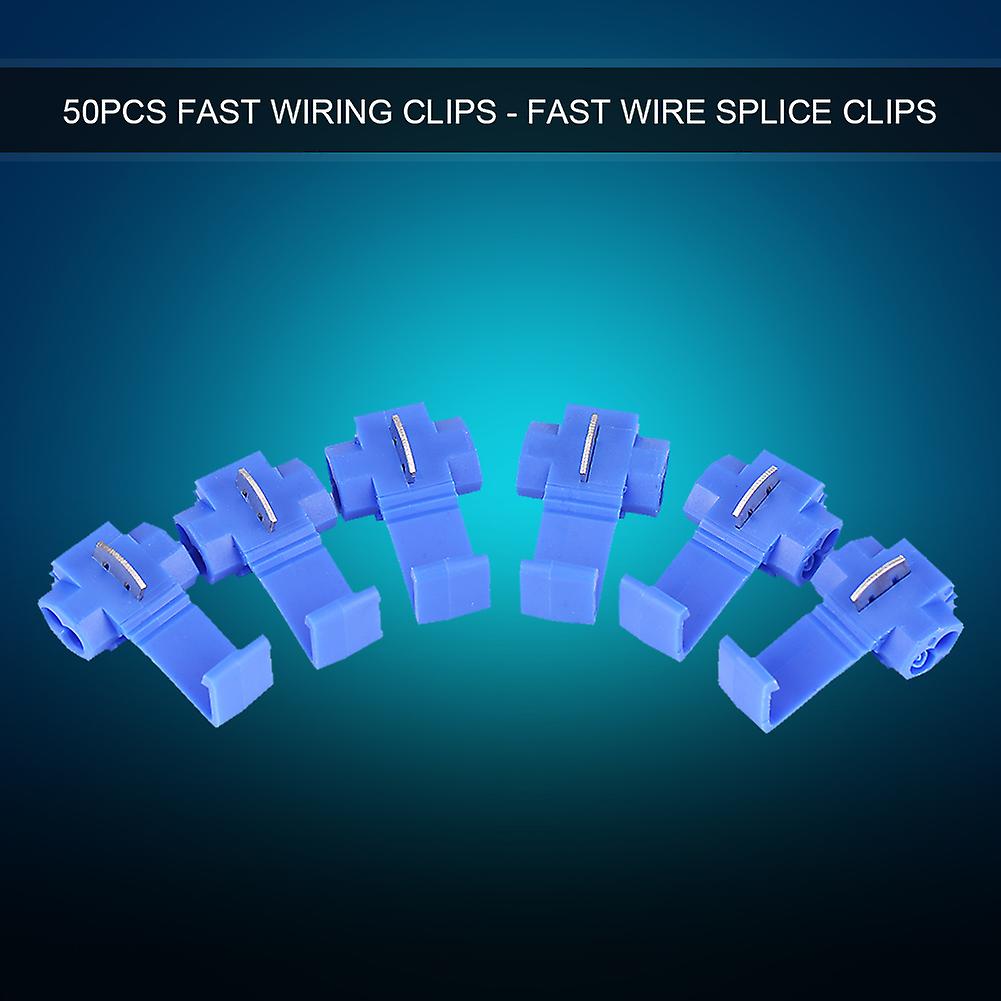 Pack of 50 Wire Splice Clips Blue Lock Wire Terminal Connectors Pressed Insulated Electric Wire Crimp Connectors 0.72-2.5mm2