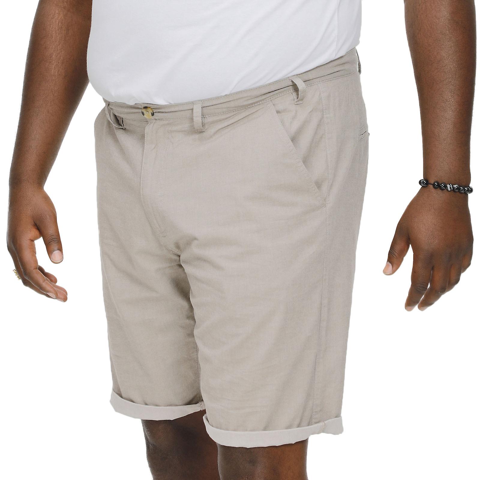 D555 Mens Elon Big Tall Kingsize Stretch Chino Chambrey Bottoms Shorts - Stone
