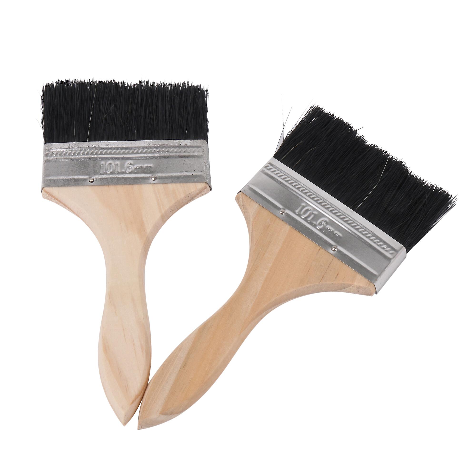 2 Pcs Black Bristle Paint Brush with Thin Handle for Decorations 4 Inch Kit