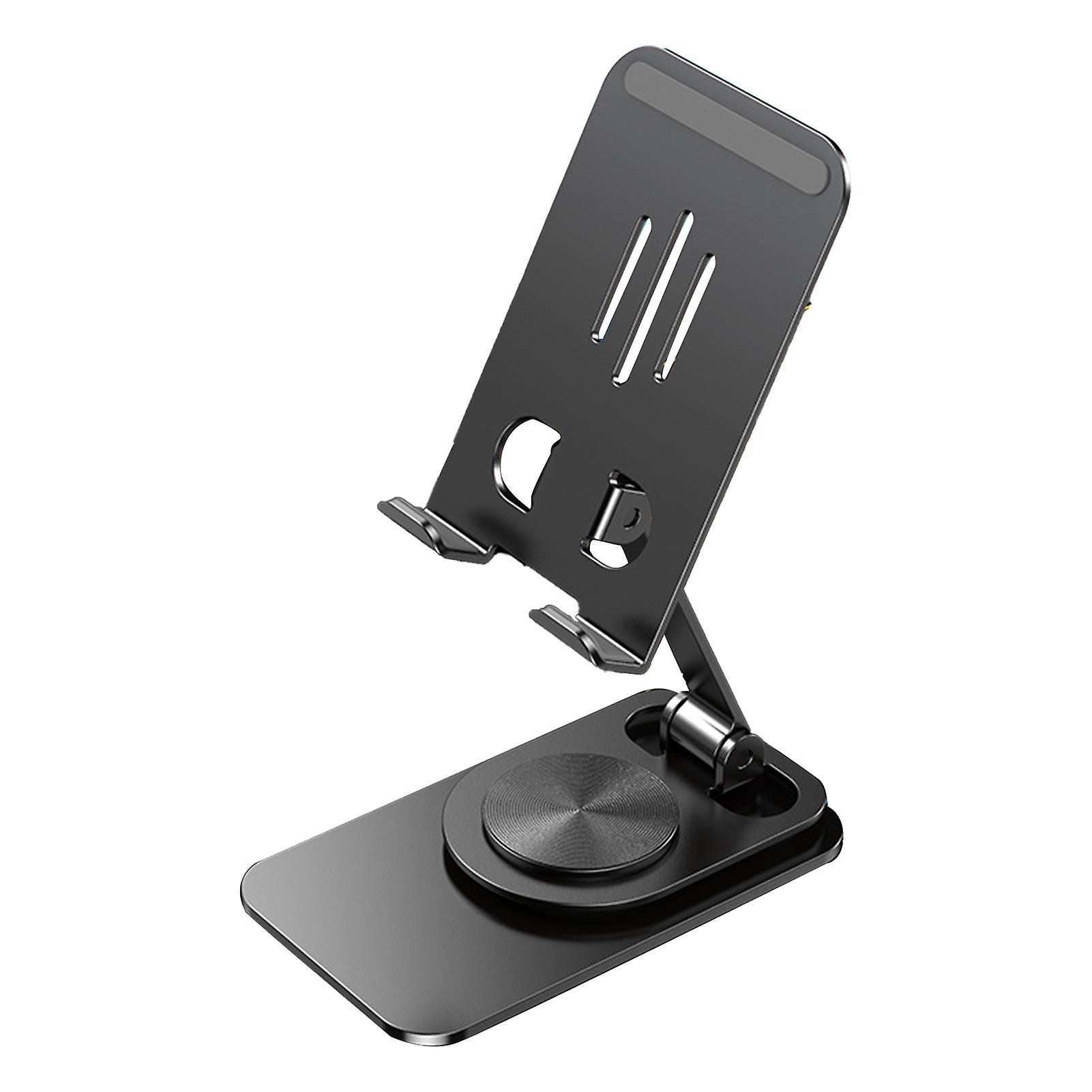 Phone Holder 360°Rotation Height Adjustable Foldable Portable Metal Desk Phone Dock Holder for Phone Tablet Black