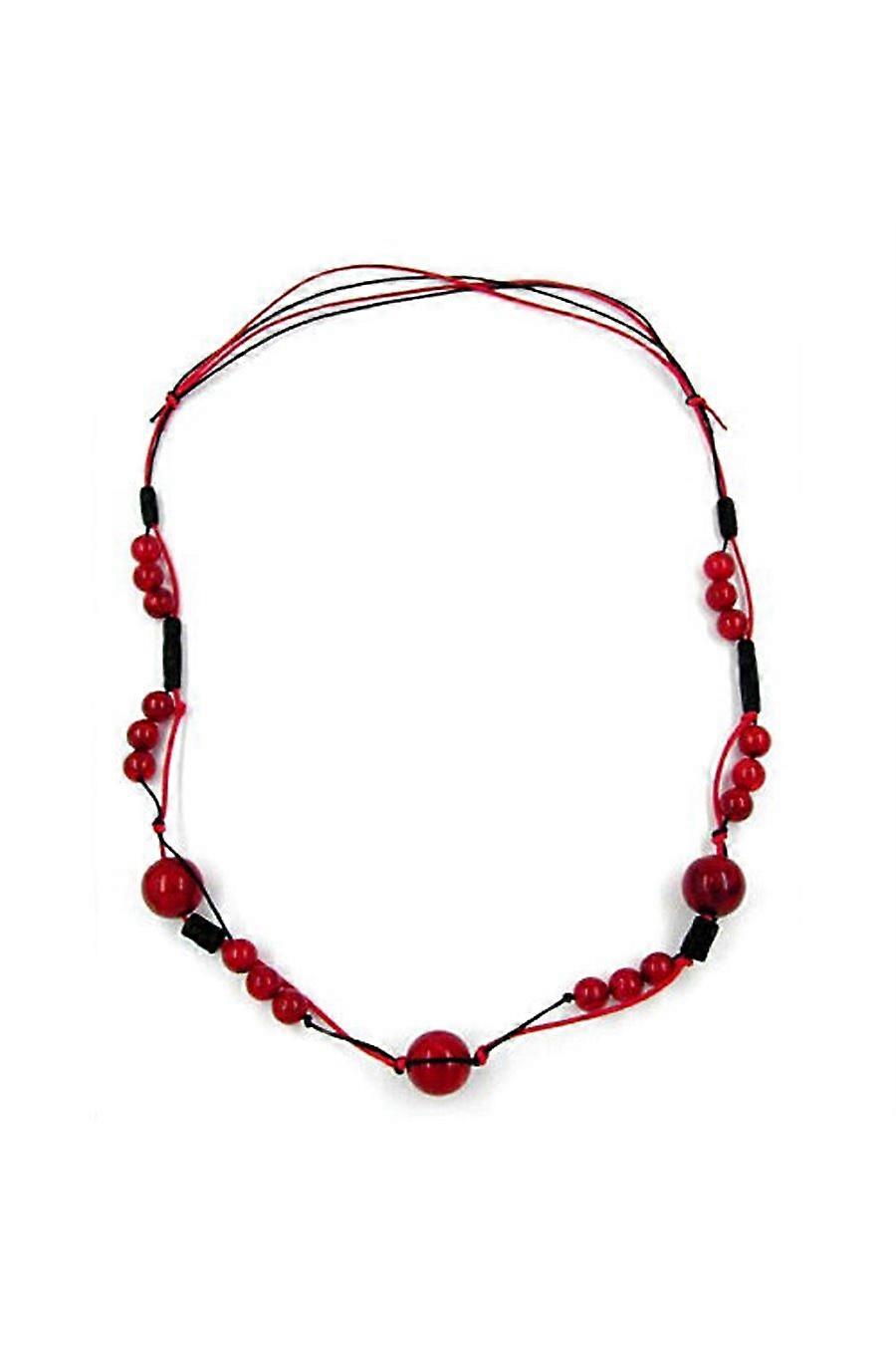 Necklace Beads Red-black Cord Red-black - Gl05886