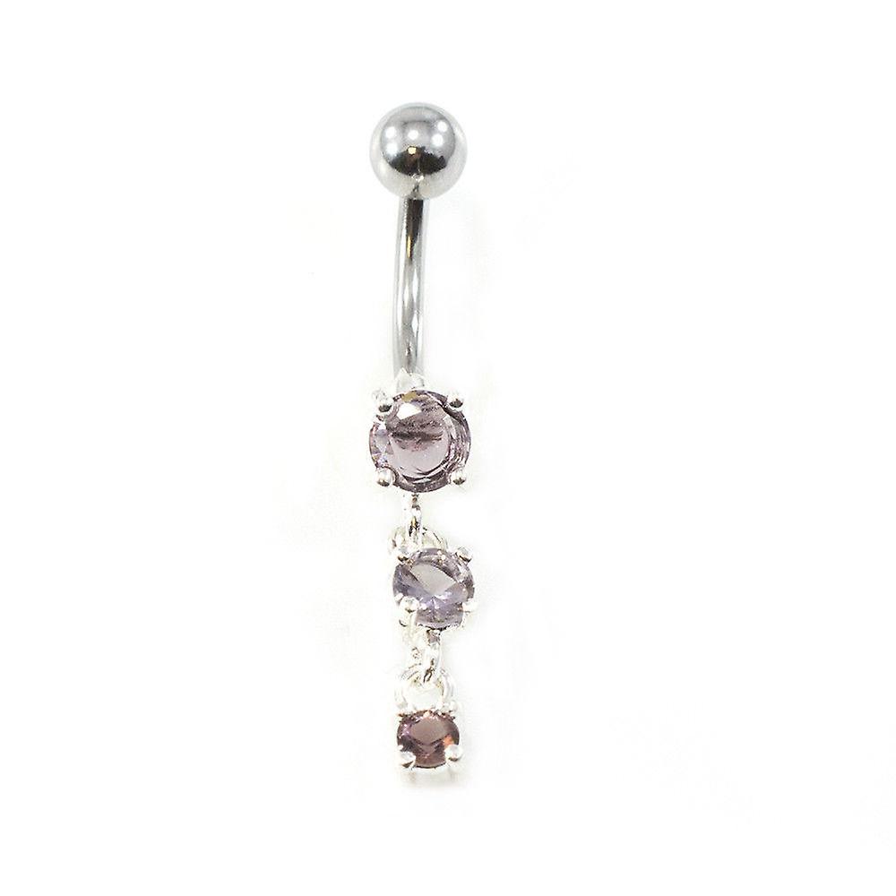 Belly button ring with 3 prong purple cubic zirconia 14g