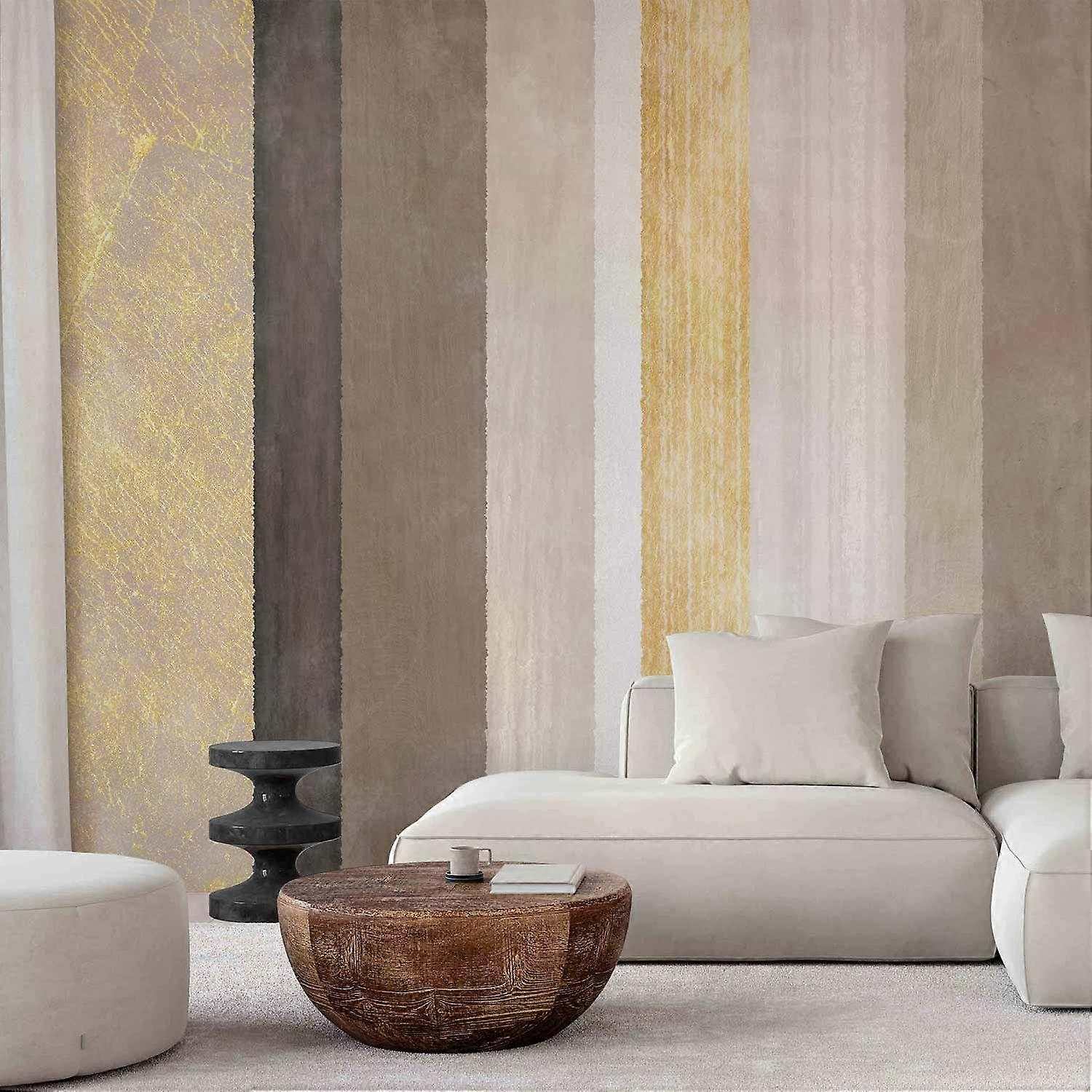 Self-adhesive Wall Mural - Striped pattern - abstract background in various stripes with gold pattern