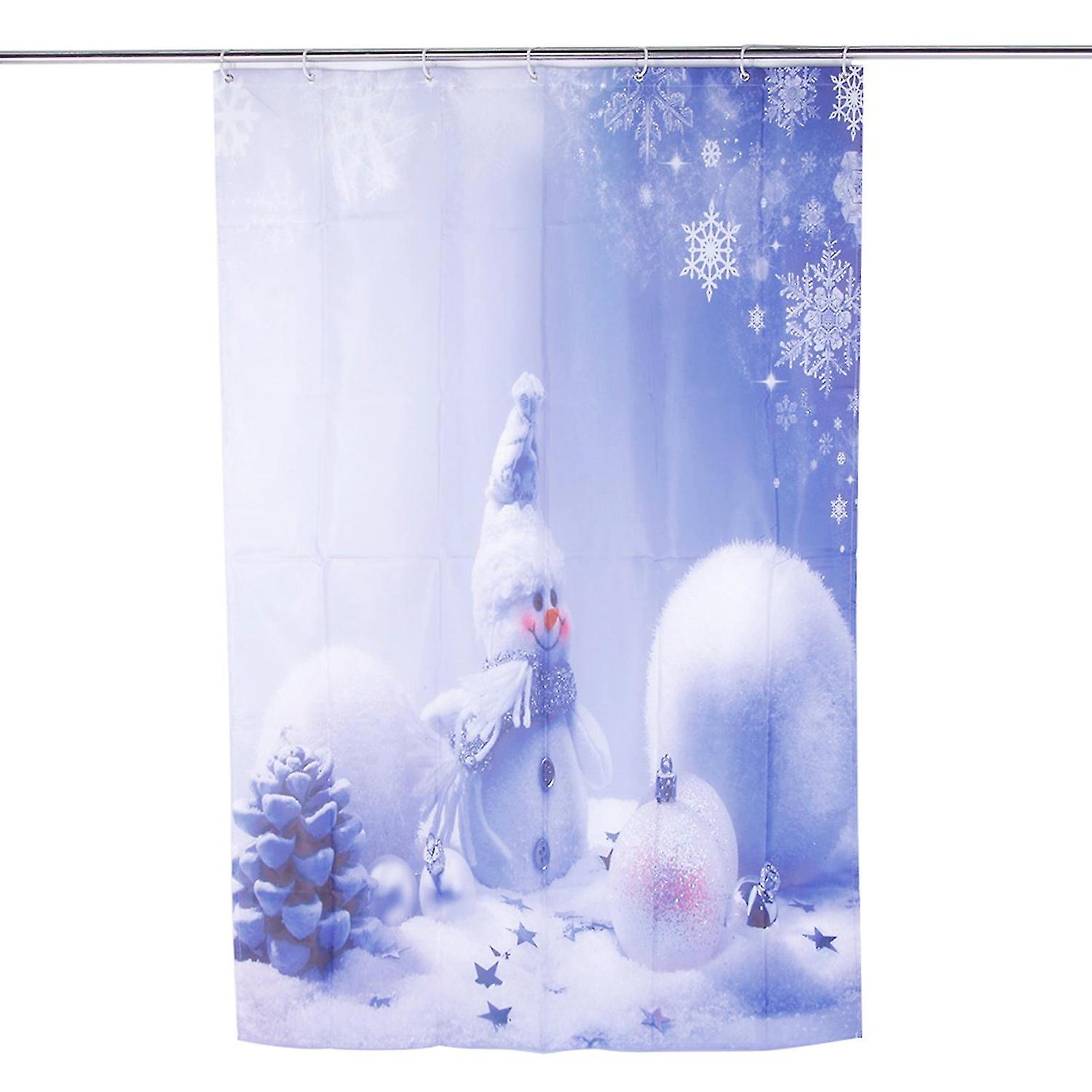モダンなクリスマステーマバスシャワーカーテン 120x180cm 防水 穴不要 12フックセット
