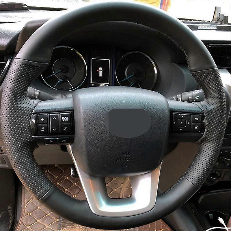 Black Artificial Leather Hand-Stitched Car Steering Wheel Cover Car Accessories For Toyota Fortuner 2016-2019 Hilux 2015-2019