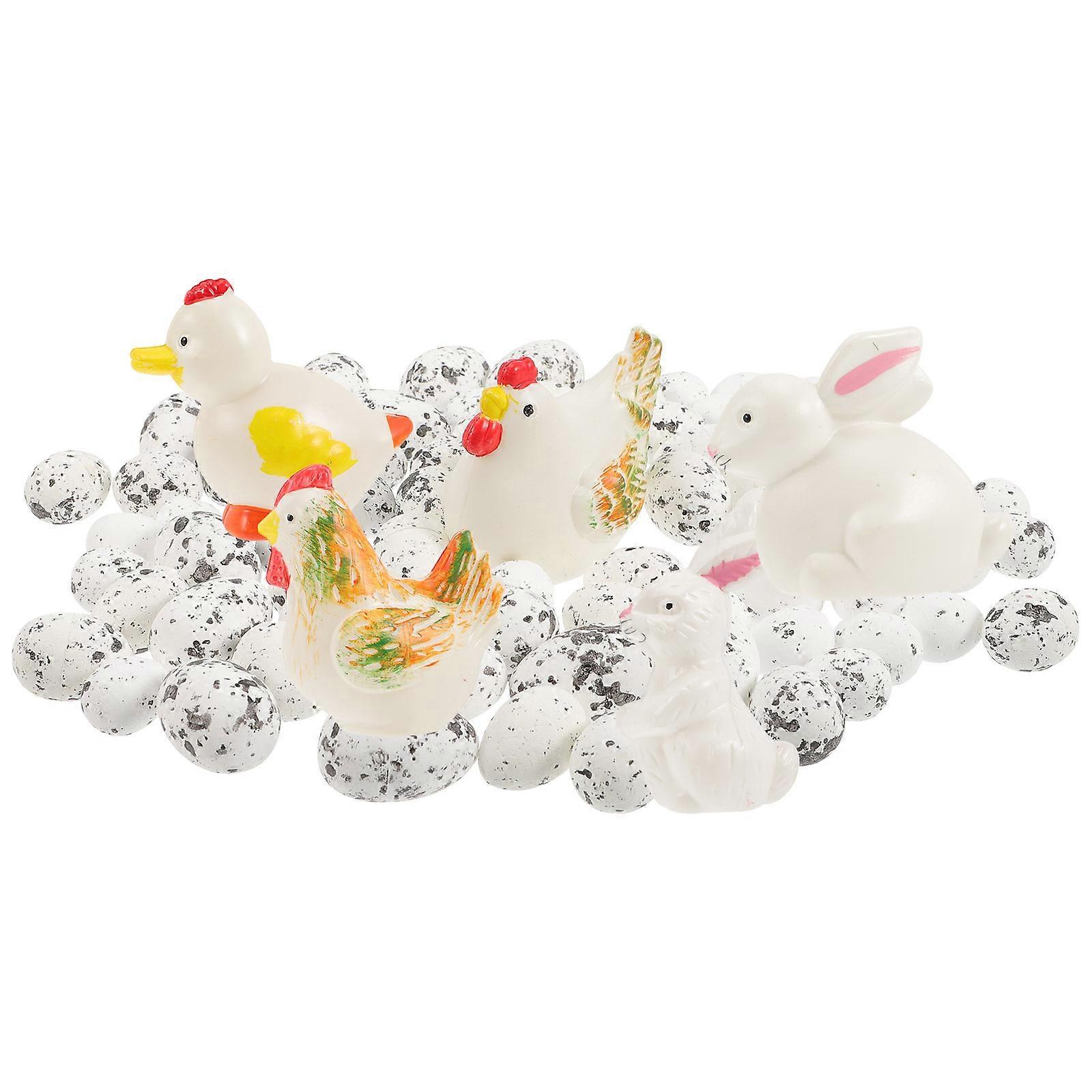 1 Set Easter Decorations Easter Egg Rabbit Chick Duck Miniatures DIY Accessories for Easter Wreath White