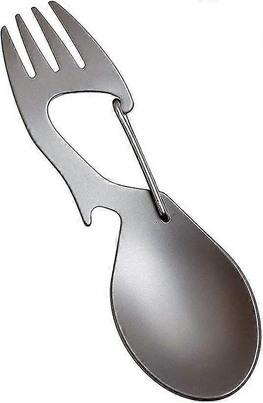 Stainless Steel Fork - Titanium Spoon with Corkscrew - Multi Tool for Camping and Travel - Silver