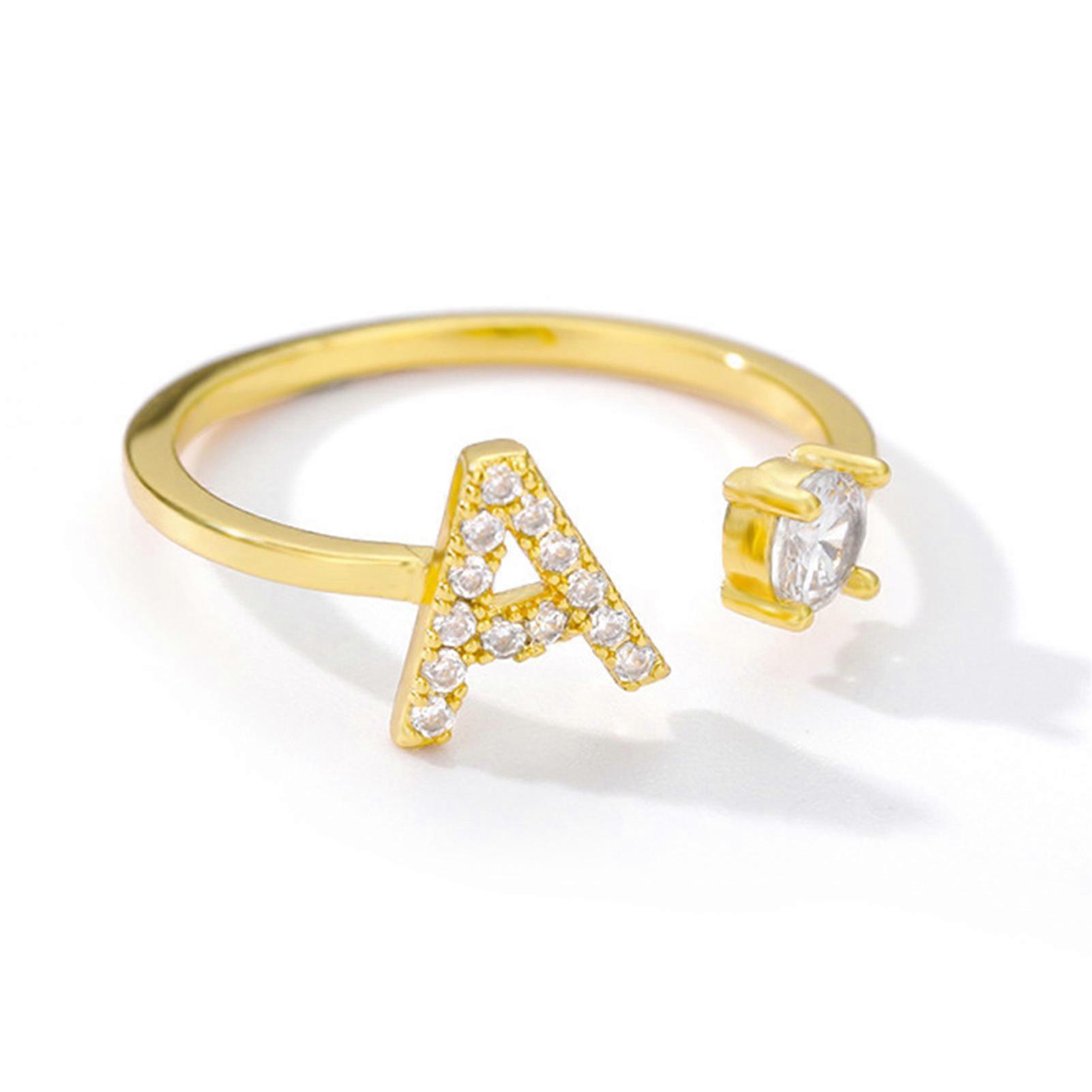 Gold Initial Letter Open Ring A Shape Stackable Adjustable Open Alphabet Ring For Women Girls