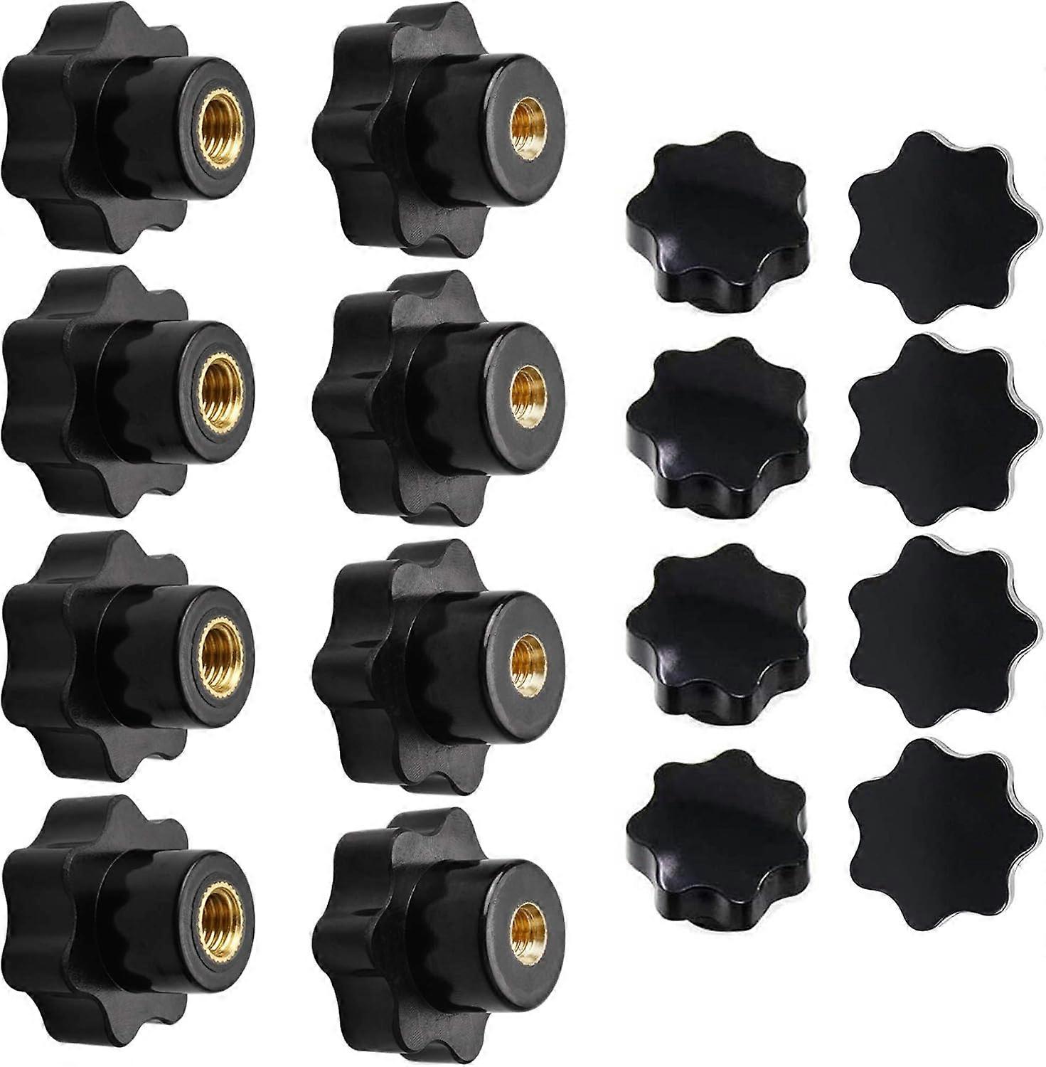 16Pcs M6 M8 Star Shaped Black Plastic Clamp Knobs With Female Thread For Machine Tool, Female Threaded Nuts, Knurled Screws