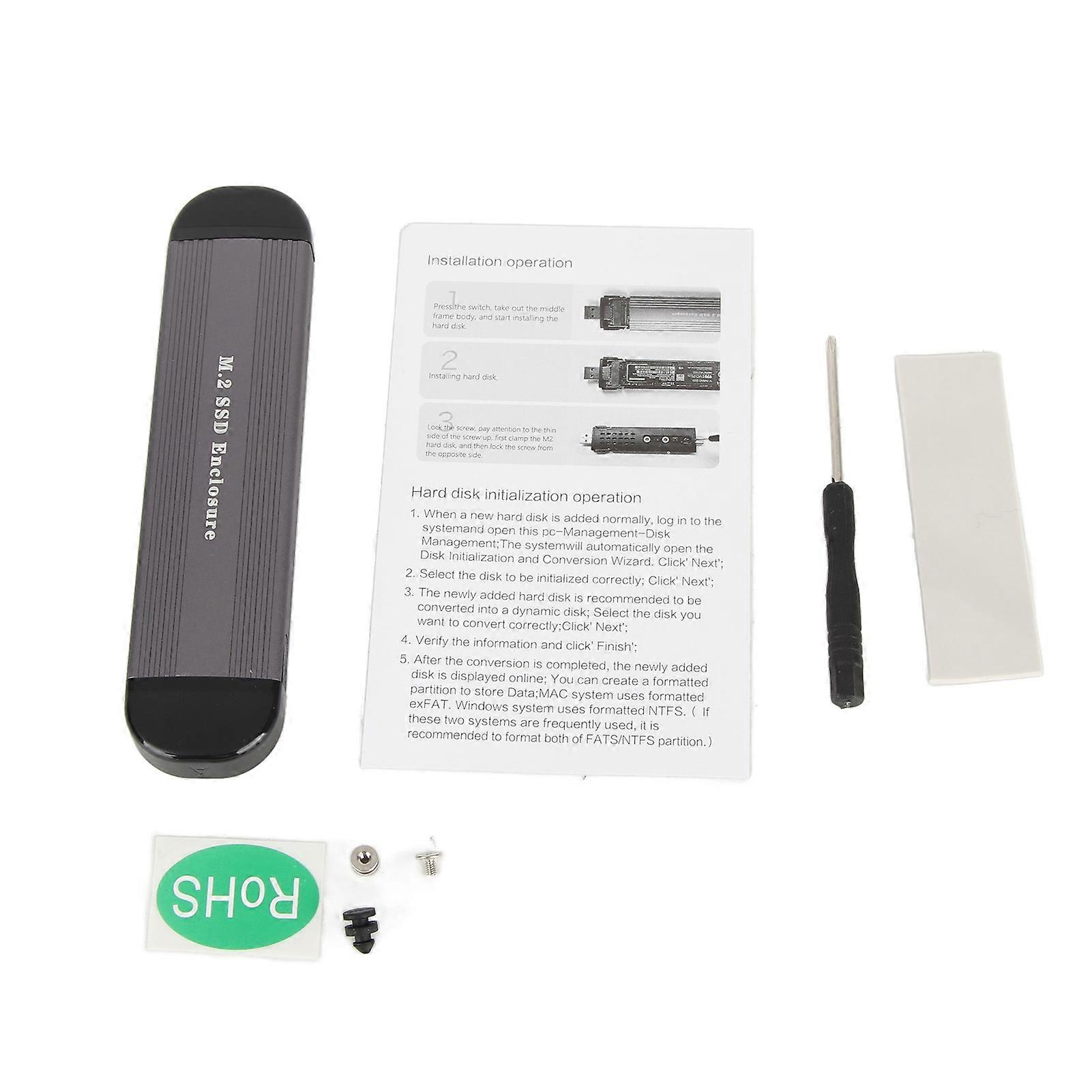 M.2 SSD Enclosure Type C USB Dual Interfaces Aluminum Alloy Easy Install SATA SSD Enclosure Adapter Grey