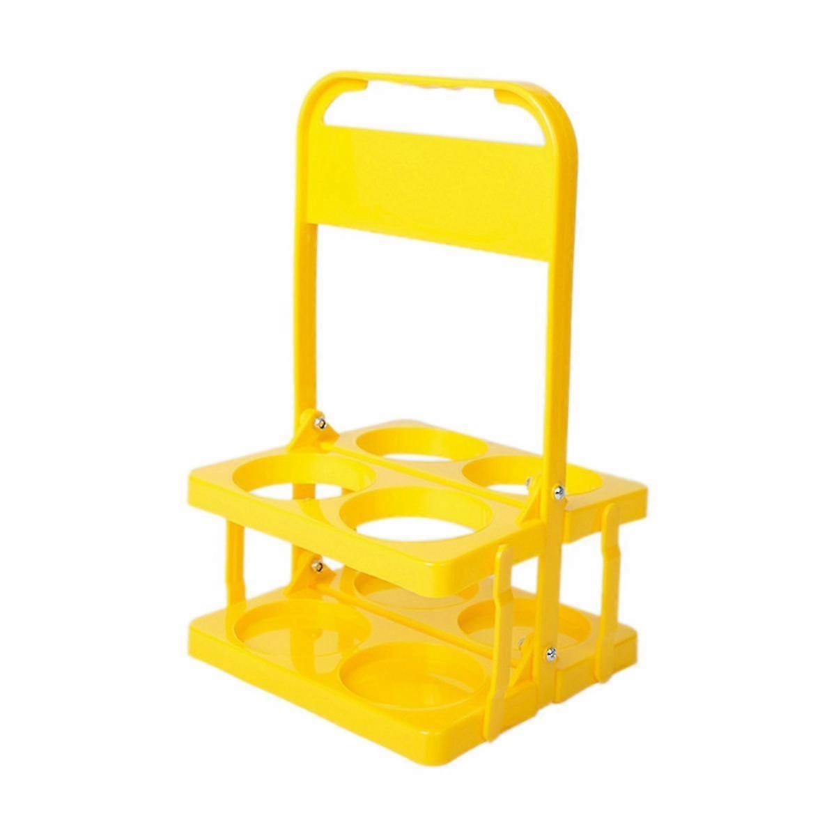 4 Holes Foldable Plastic Beverage Carrier,Reusable Drink Holder with Handle Portable Drink Holder Yellow