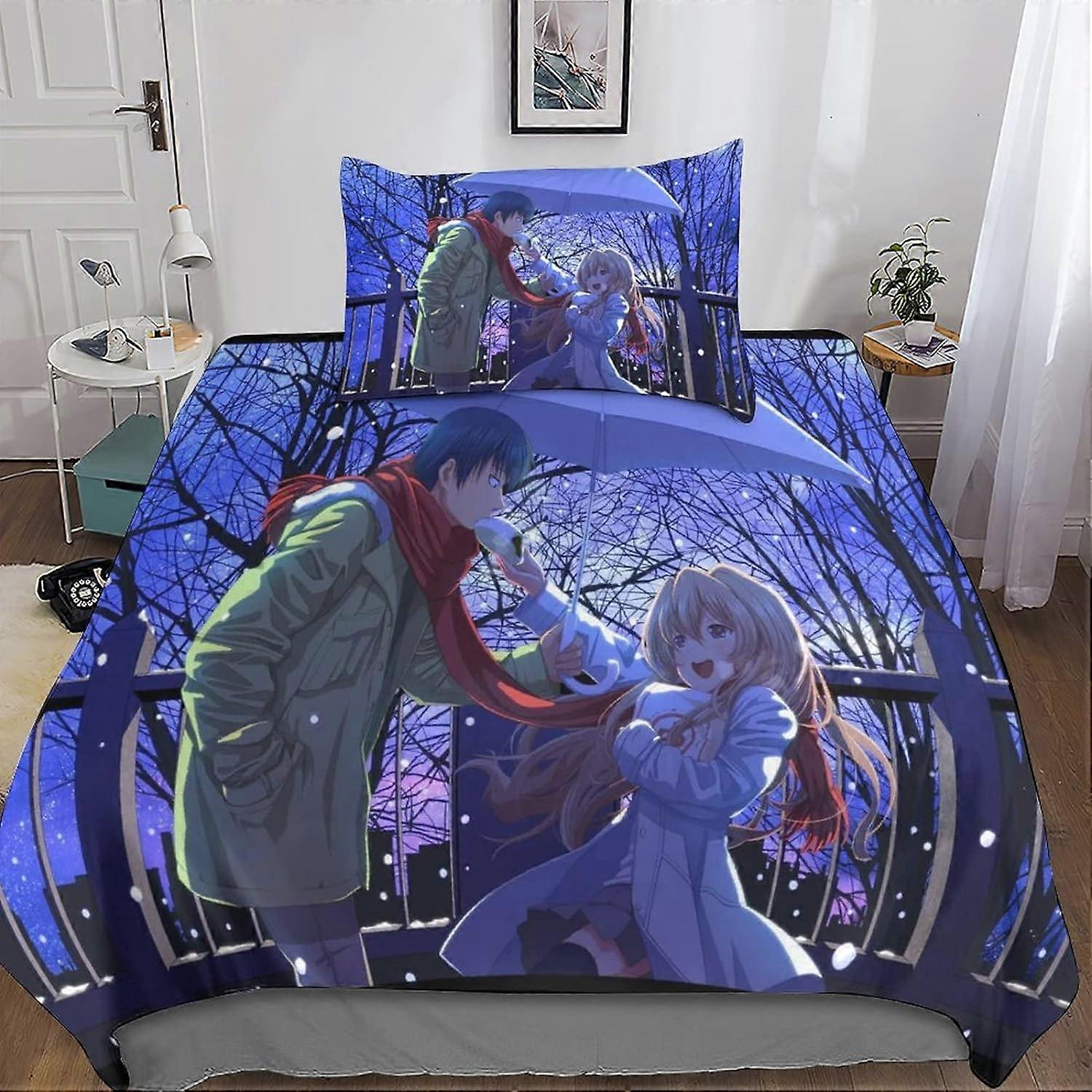 Toradora Bedding Set Bedding Set for Adults and Children 3D Printed Pattern Tora-Dora Soft Microfiber Duvet Cover with Pillowcases 2 Pieces Single
