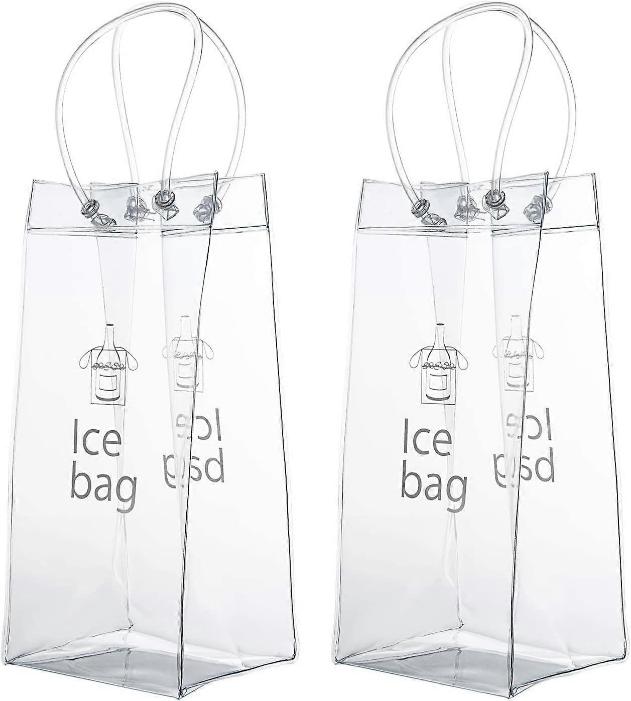 Pack of 2 Transparent Bottle Cooler Ice Bag with Handle for Champagne Wine Drinks