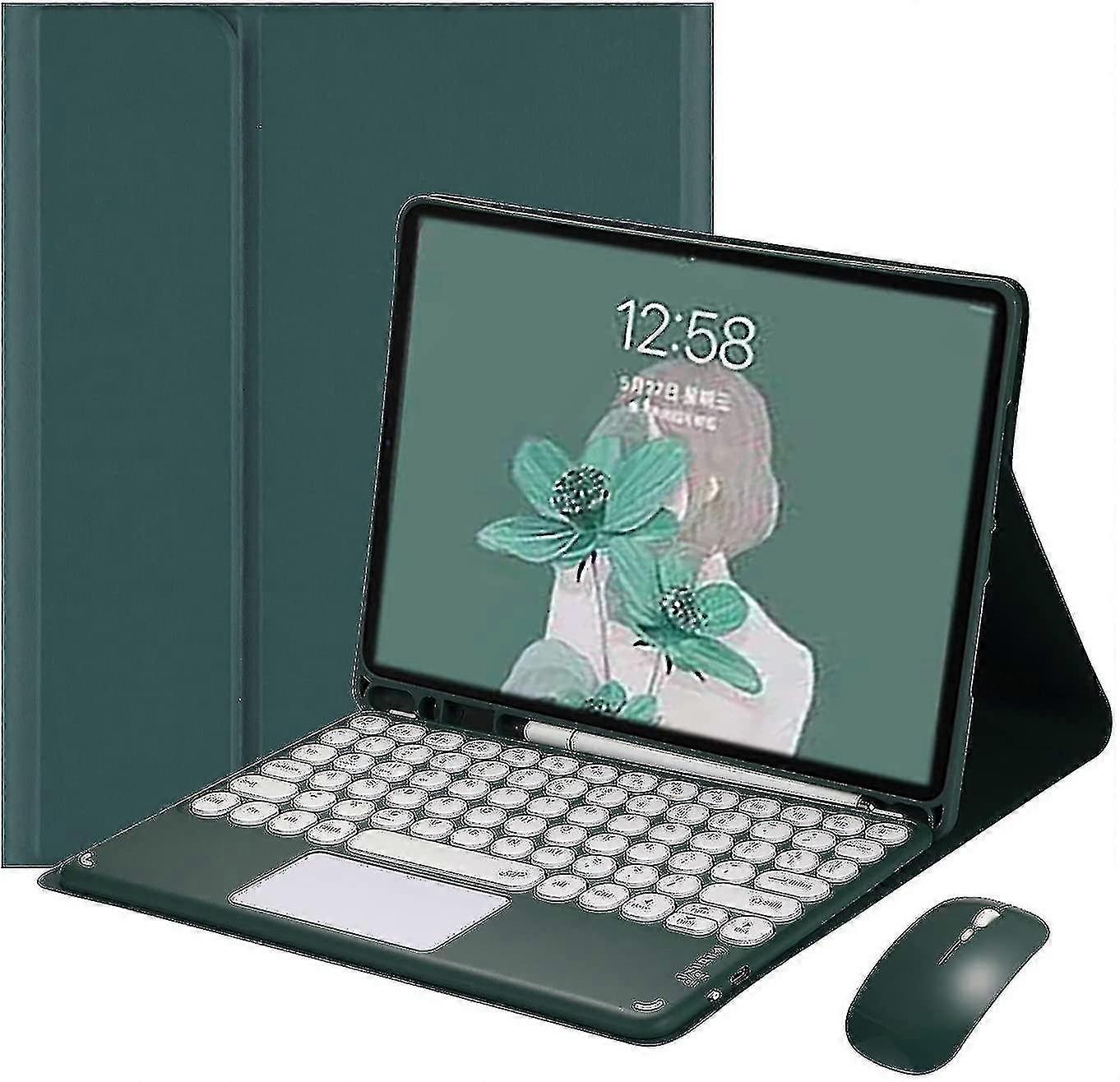 2021 Ipad Pro 12.9 5th 4th 3rd Generation Touch Keyboard Case With Bluetooth Mouse Cute Round Key Color Keyboard Touchpad Detachable Trackpad Keyboard