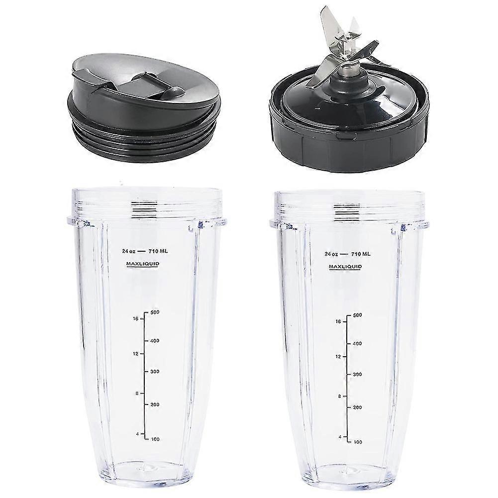 2 Replacement 24 Cups With Lid & Extractor Blade For Ninja Blender (auto Iq Bl480 Bl482 Bl642 Nn102