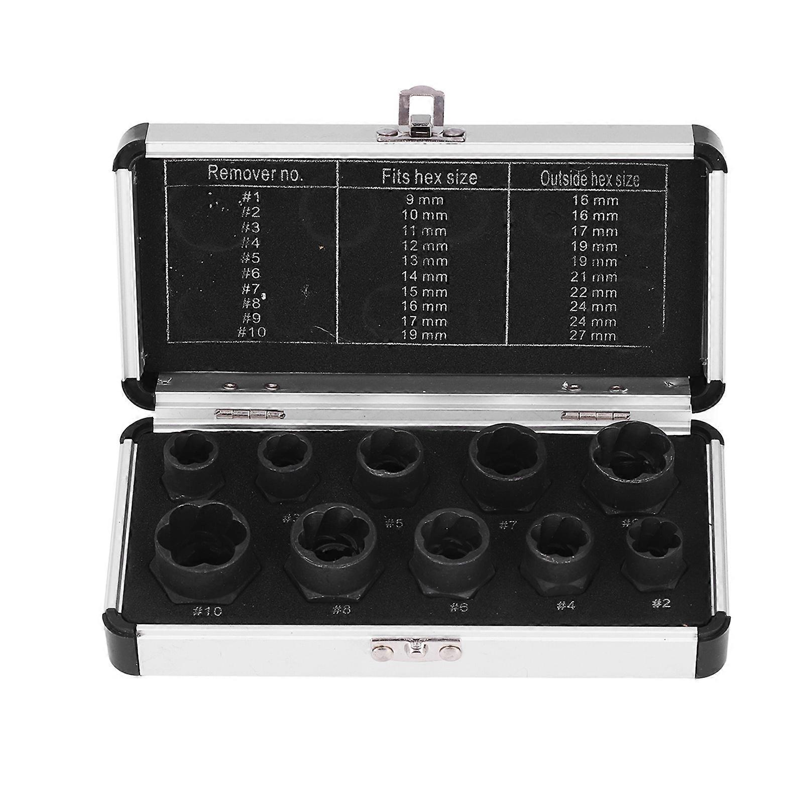 10Pcs Nut Remover Set Stripped Lug Bolt Broken Screw Extractor Hex Socket Tool Multiple Size