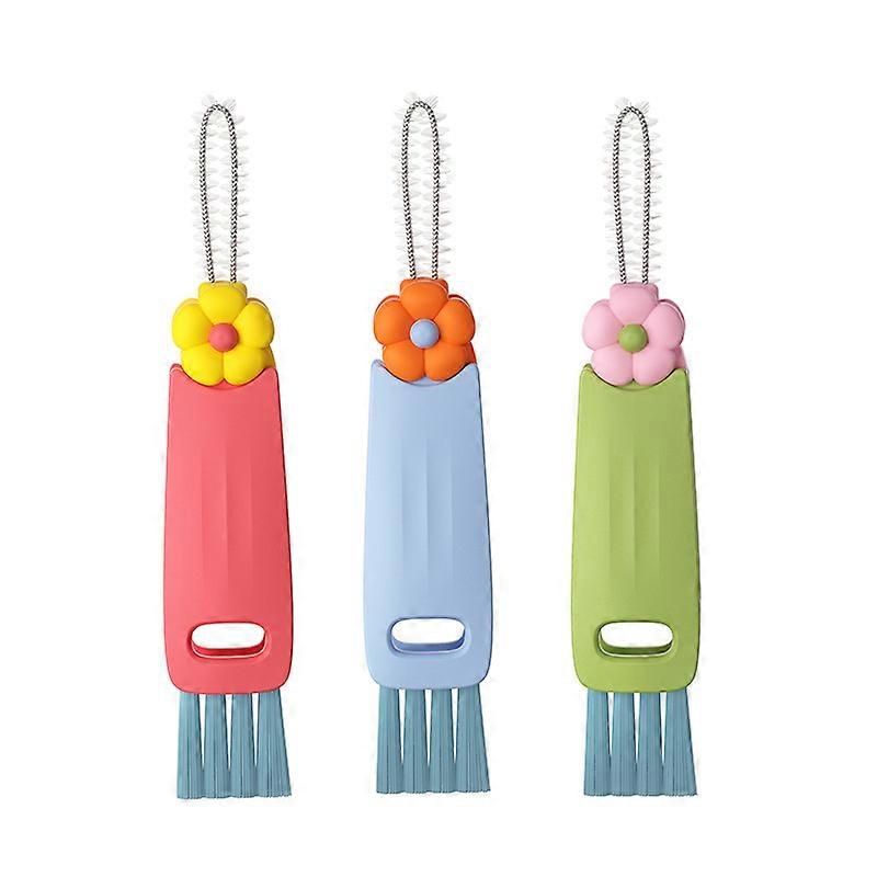 3Pcs Multifunctional Small Cast Iron Cleaning Brush and Straw Brushes Tiny Skillet Gap Scrubber with Tough Nylon Bristles 3 in 1 Magic Detail Brush fo