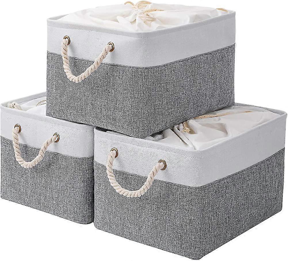 Foldable Storage Baskets With Drawstring Cover And 2 Handles, Fabric Collapsible