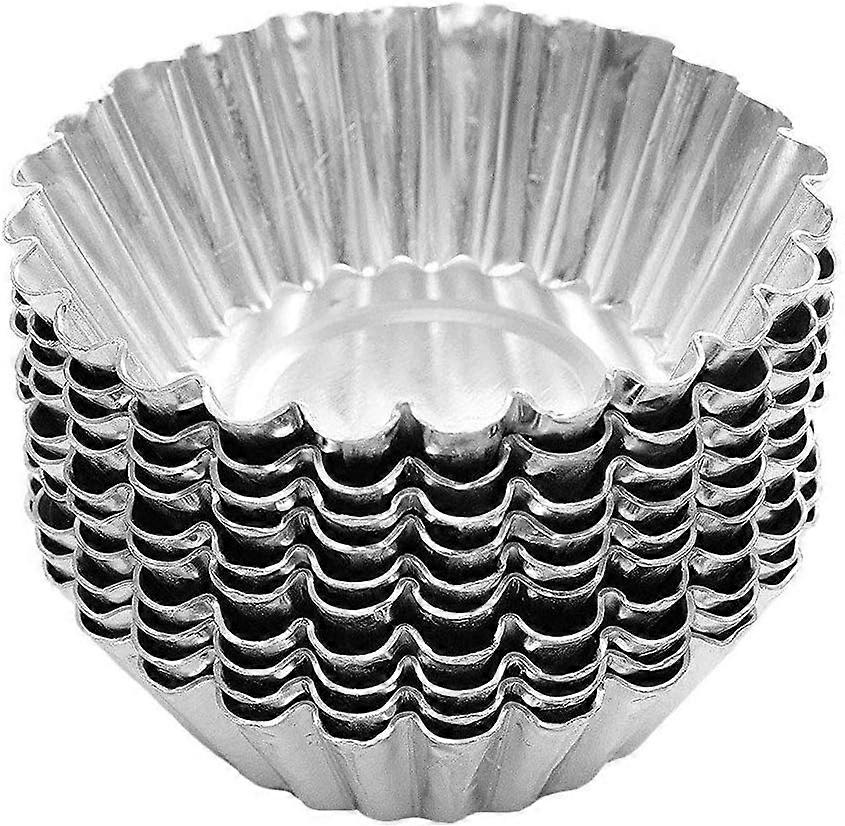50pcs Silver Tone Stainless Steel Bowl Shaped Egg Tart Mold Egg Tart Cupcake Cake Cookie Shape Pudding Mold Baking Tool