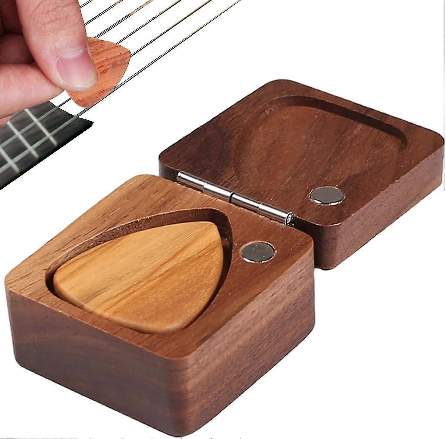 Trä gitarr plektrum med fodral, robust gitarr plektrumhållare fodral, elgitarr inlärningsverktyg, för strängar elgitarrer