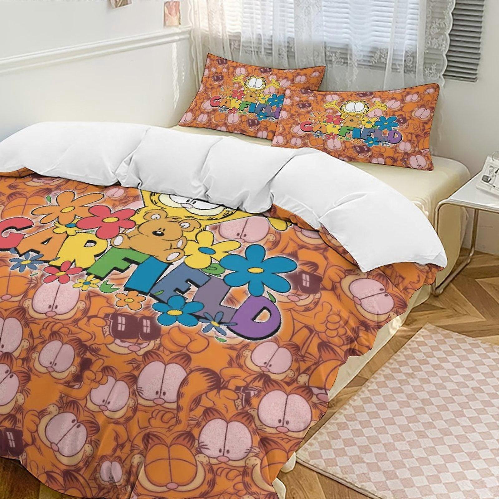v7002 Bed Sheets Bedding Flower Garfield Comforter Set Soft 3 Pcs Twin Bedding Sets Thicken for All Season, 1 Comforter 2 Pillow Shams Bed Sheets