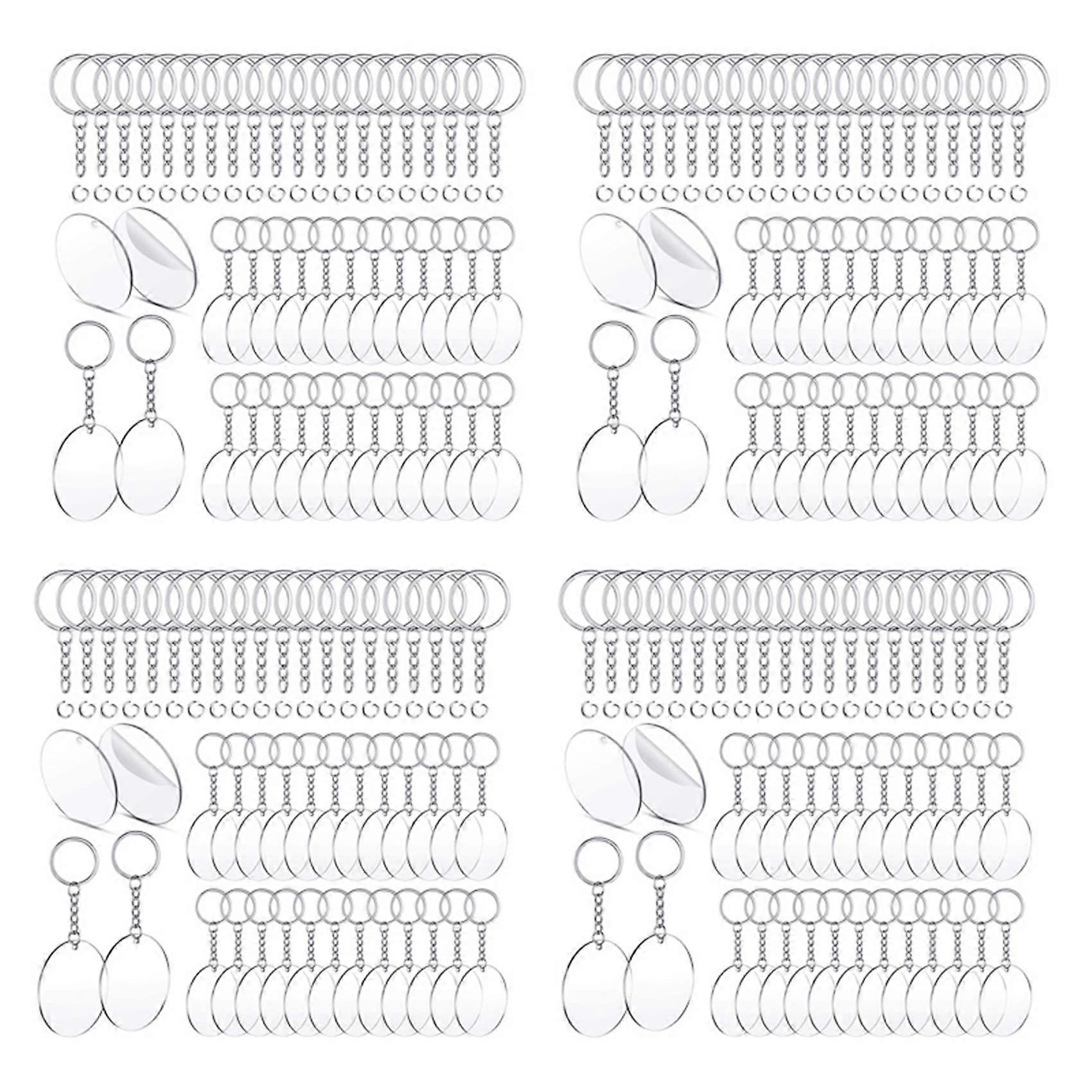 600 Pcs 2 Inches Acrylic Transparent Discs and Key Chains Set, Clear Blank Acrylic Discs Round Keyc