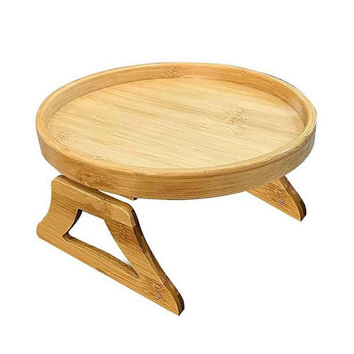 Foldable Round Wooden Sofa Armrest Clip-on Tray Cozy Sofa Tray Table TV Snack Tray for Remote Contr