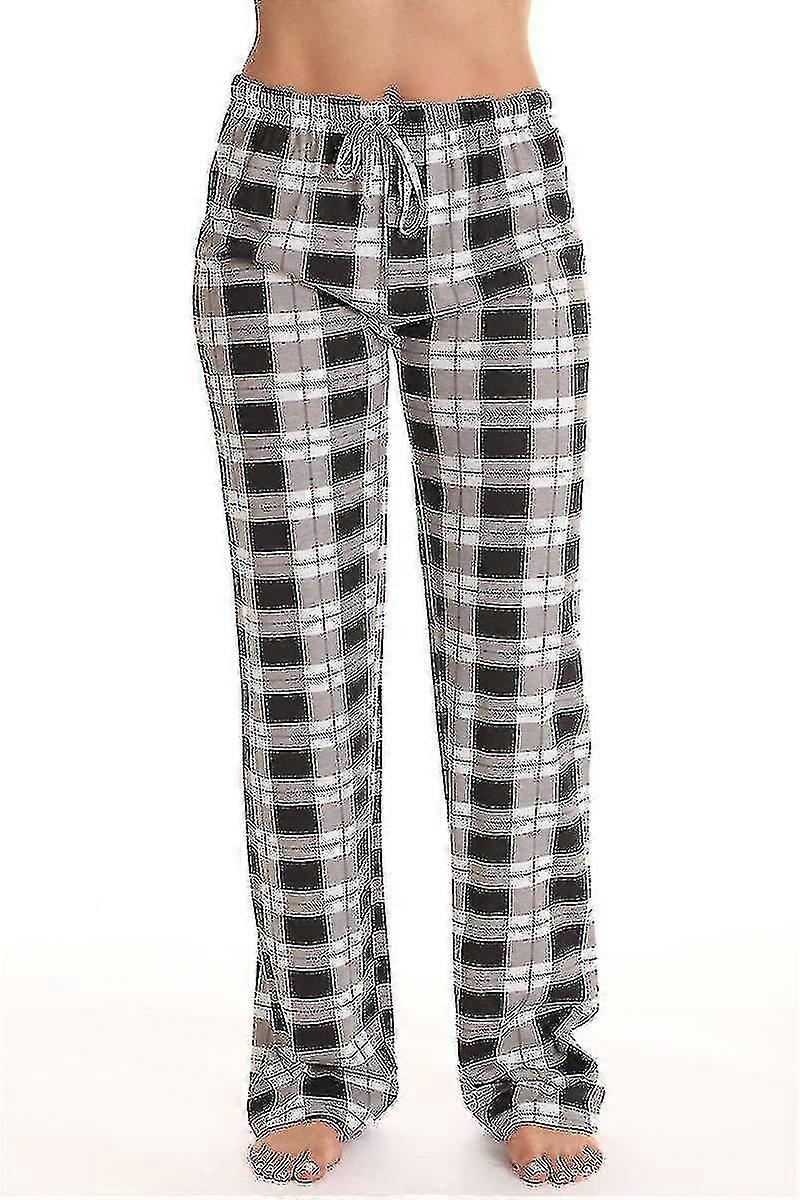 Pyjamasbukser til kvinder med lommer, bløde flannelcheck pyjamasbukser til kvinder