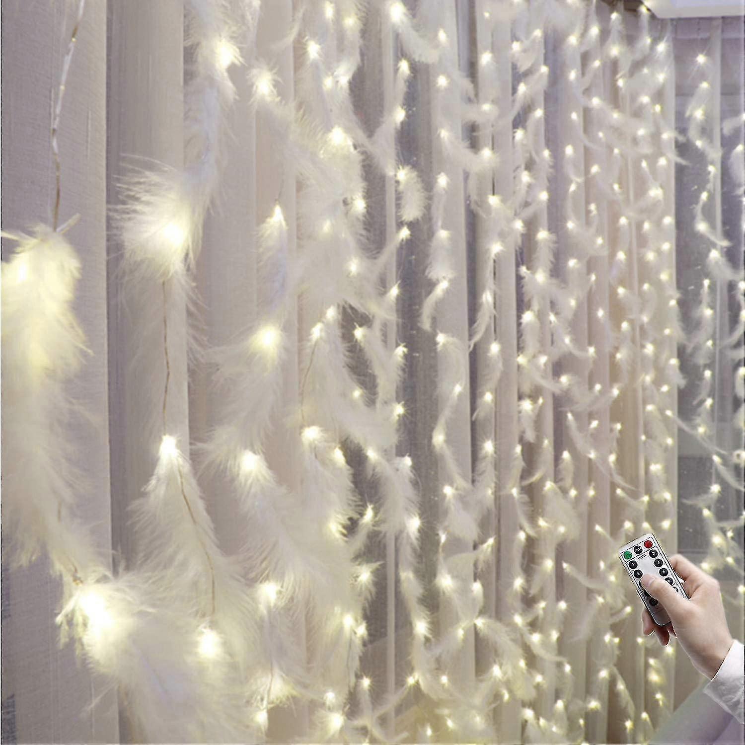 Feather String Lights, Led Decorative Lights, Remote Control Romantic Wall Hanging Curtain Decoration,feather String Lights(kui)