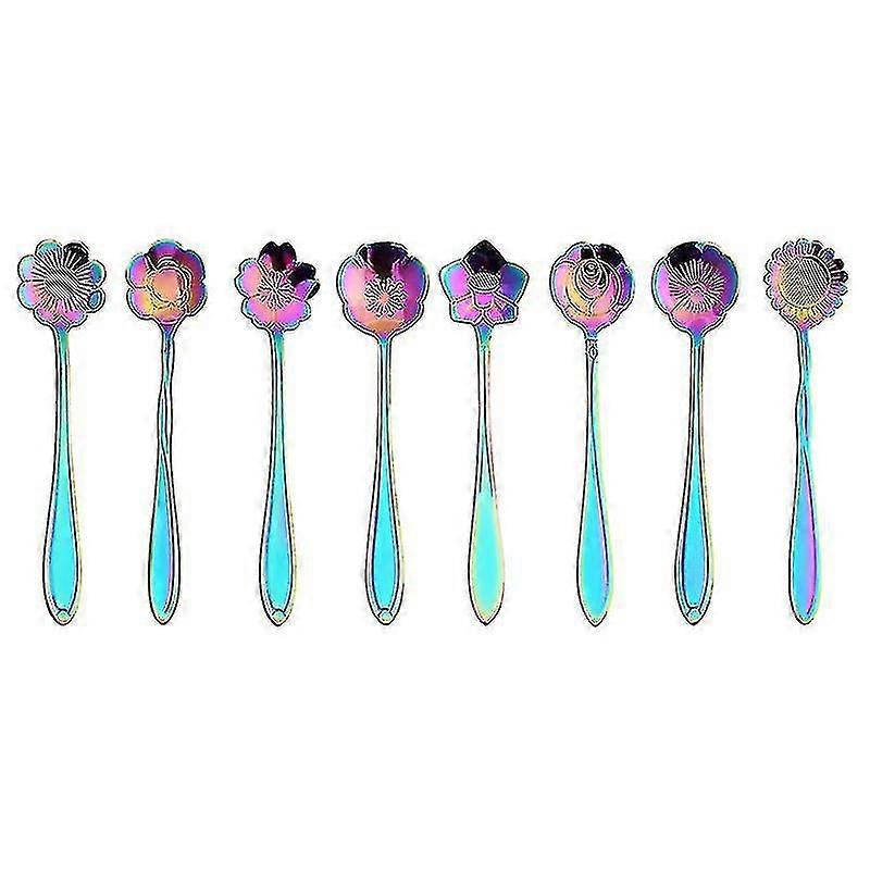 Flower Spoon Set - 8pcs Teaspoon Rainbow Color For Coffee Tea