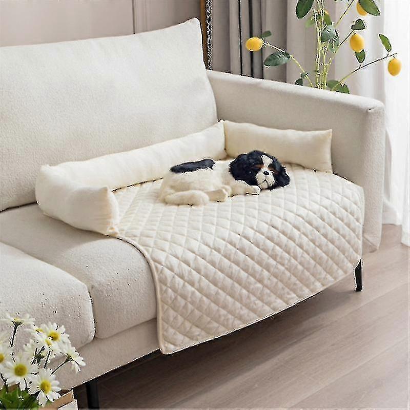 Velvet Medium Pet Couch Sofa Bed, Slip Resistant, Waterproof, With 3-sides Cushions, Couch Protector