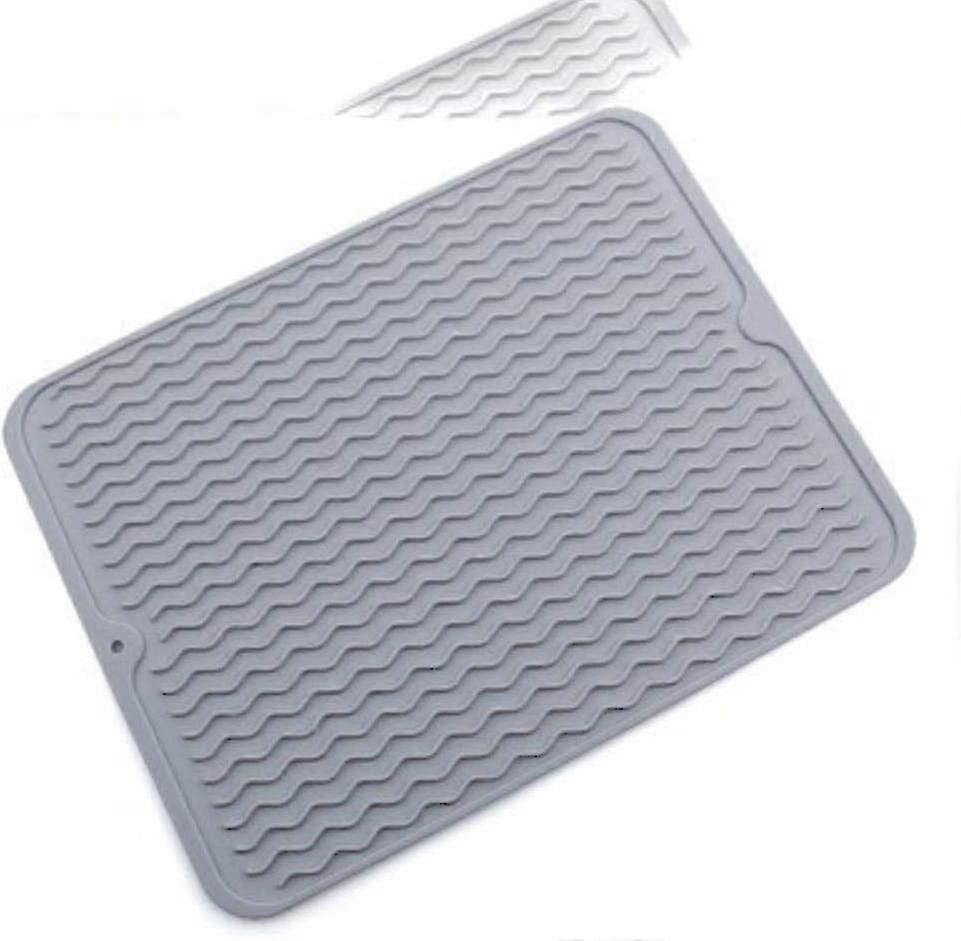 Large Rectangular Corrugated Silicone Drainage Pad - Kitchen Daily Necessities in A-Light Gray