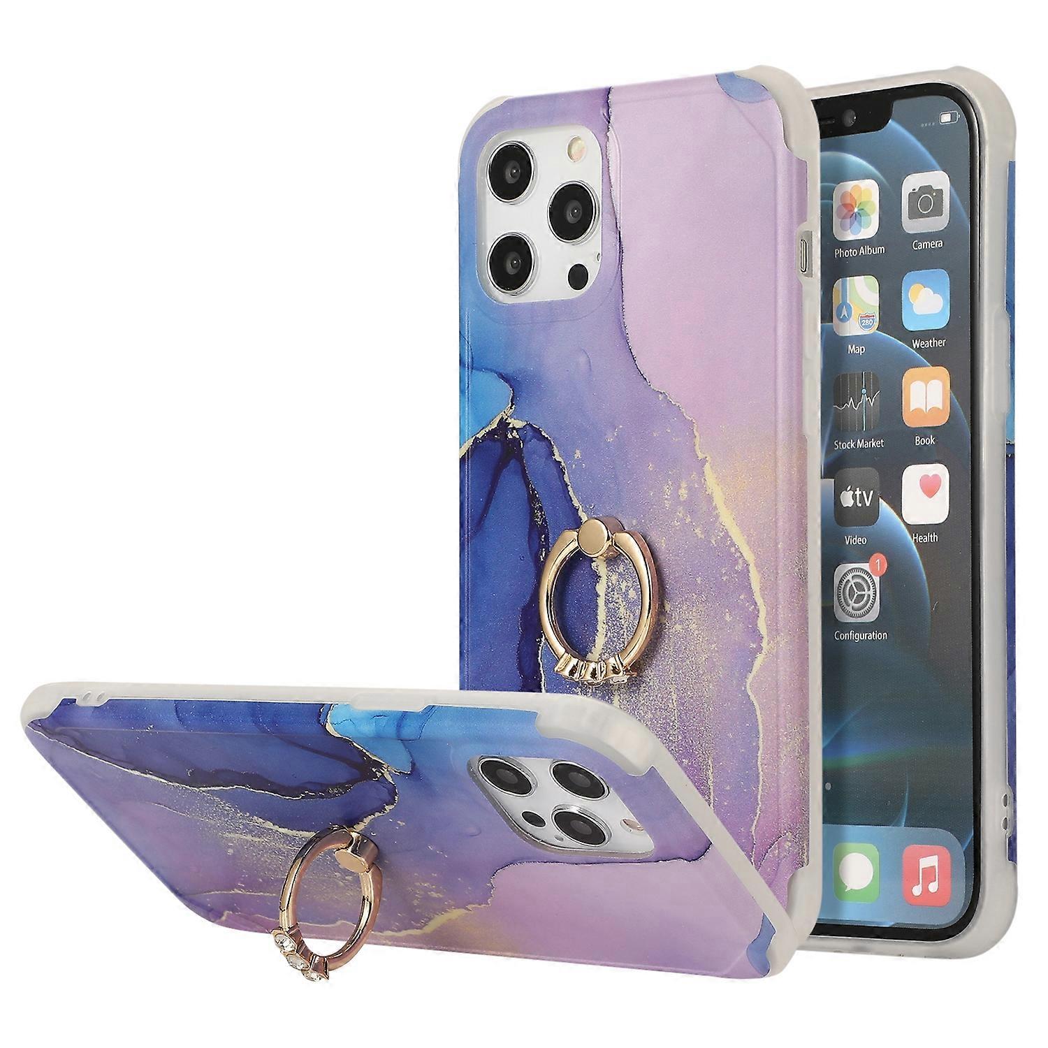 Marble IMD Rhinestone Ring Case For iPhone 13 Pro Max