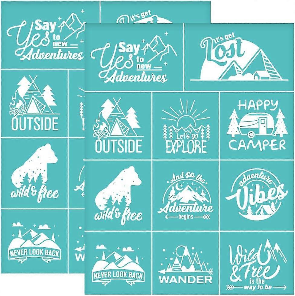 2Pcs 8.6x11 Inch Adventure Self-Adhesive Silk Screen Printing Stencil Explore Silk Screen Stencil Reusable Mesh Stencils Transfer for DIY T-Shirt Fabr