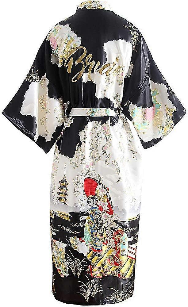 Bride Bridesmaid Robes. Women's Dressing Gown Kimono Silky Satin Geisha Blossoms