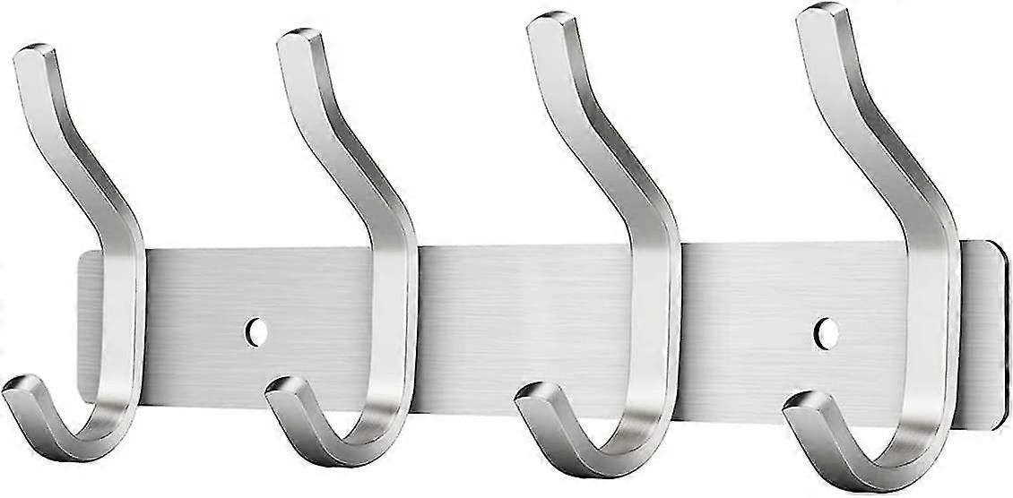 4 Hook Wall Mounted Coat Rack, Coat Hooks Wall Mounted Stainless Steel Towel Hook (4 Silver Hooks)